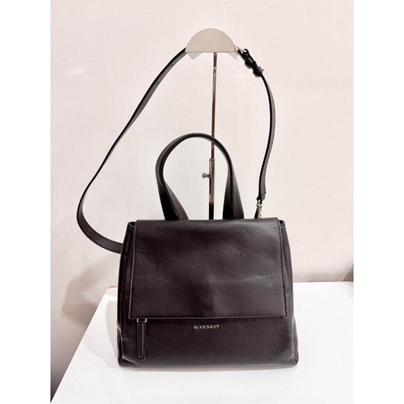Givenchy Pebbled Calfskin Medium Pandora Pure Flap Leather Shoulder Bag Black - Picture 1 of 4